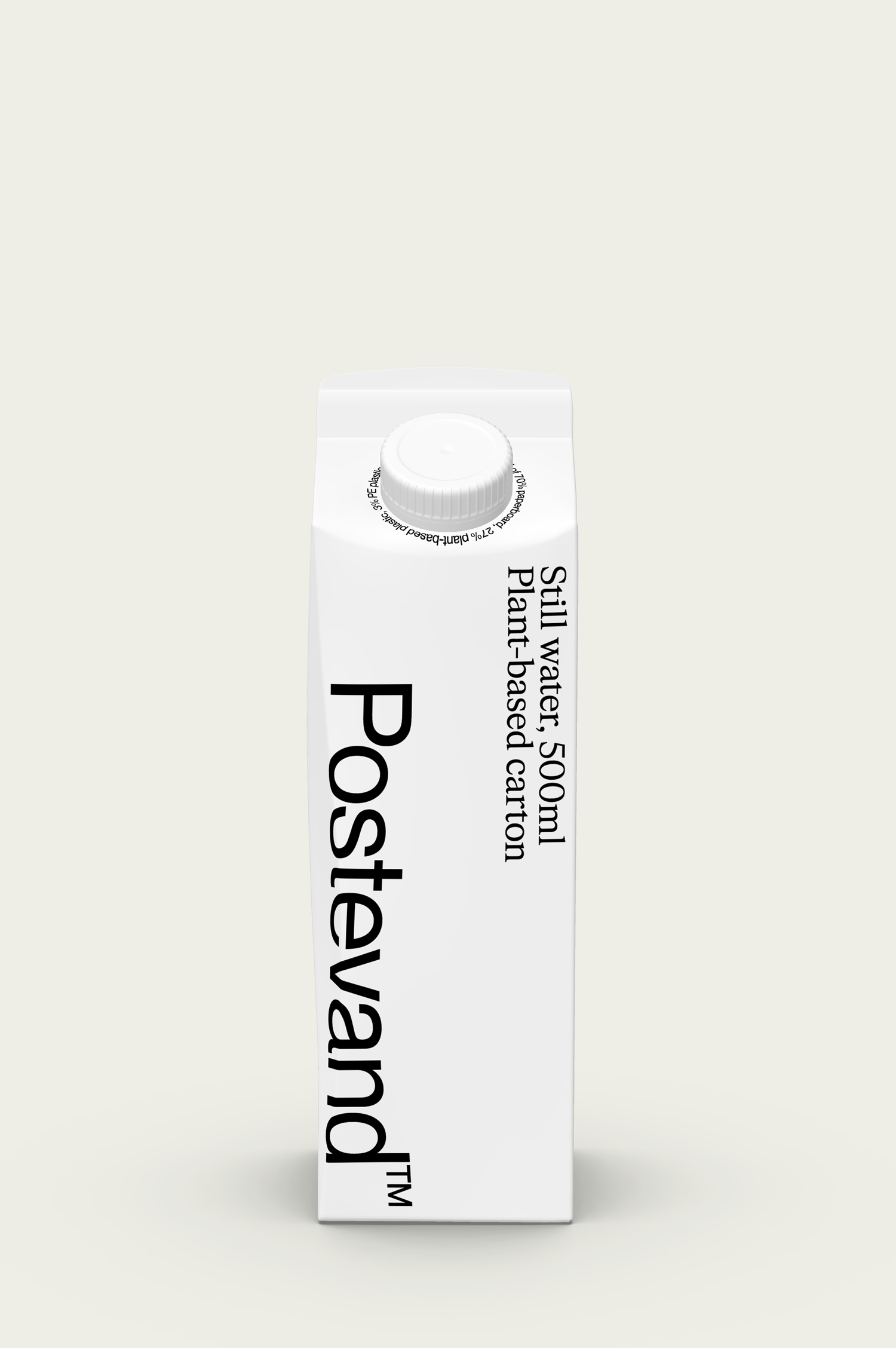 A plant-based carton of Danish Postevand standing.