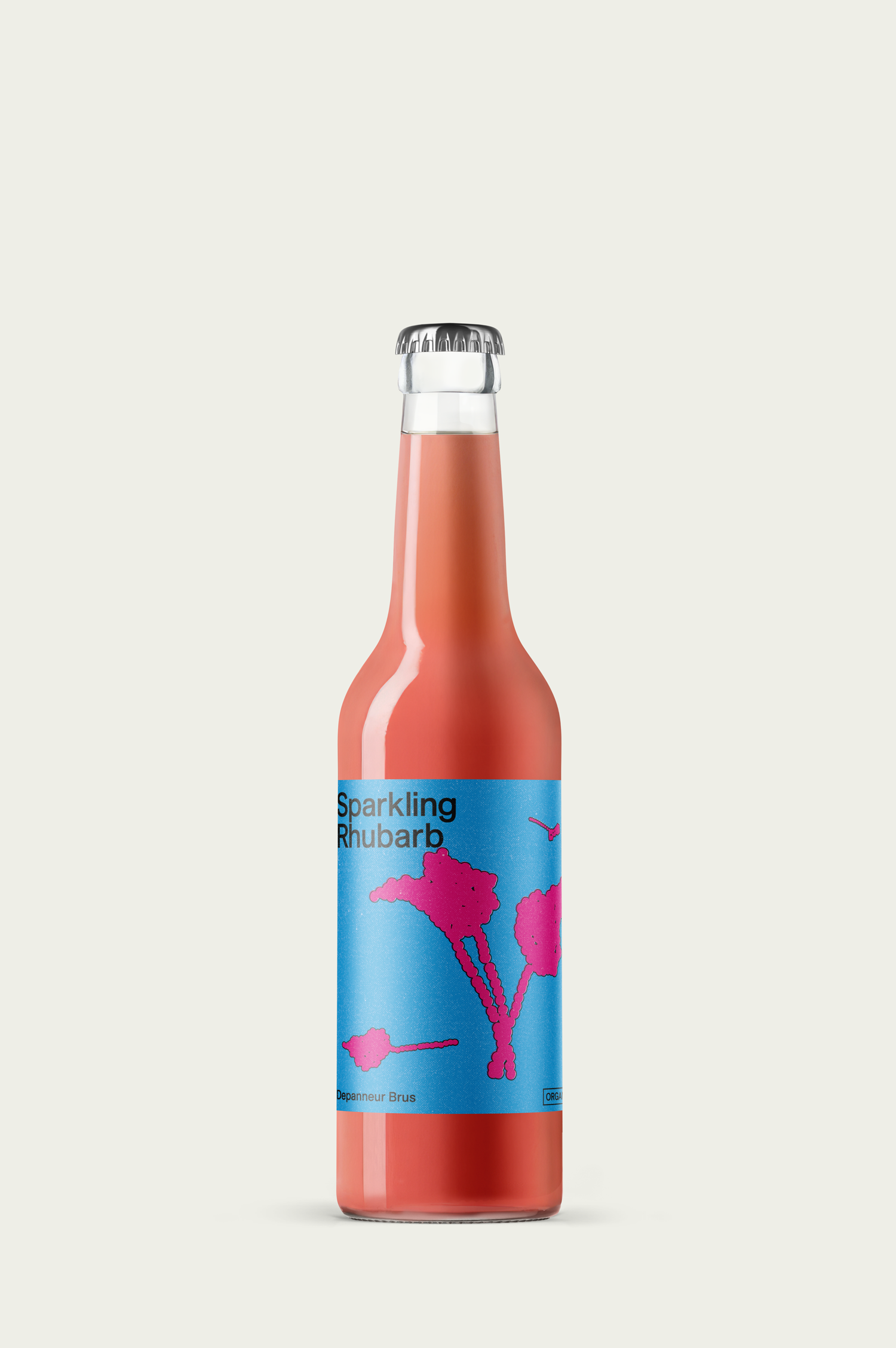 A bottle of organic Depanneur Sparkling Rhubarb beverage. 
